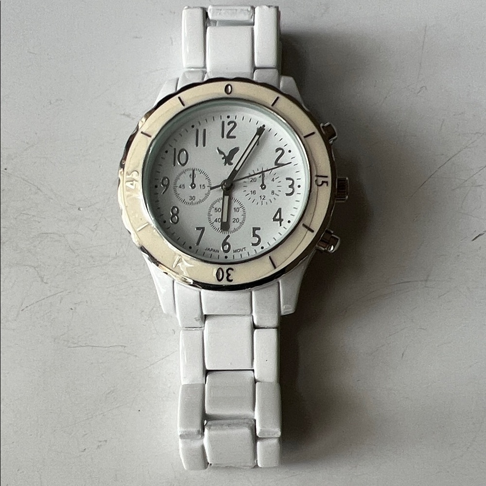 American Eagle White Ceramic-Style Chronograph Watch